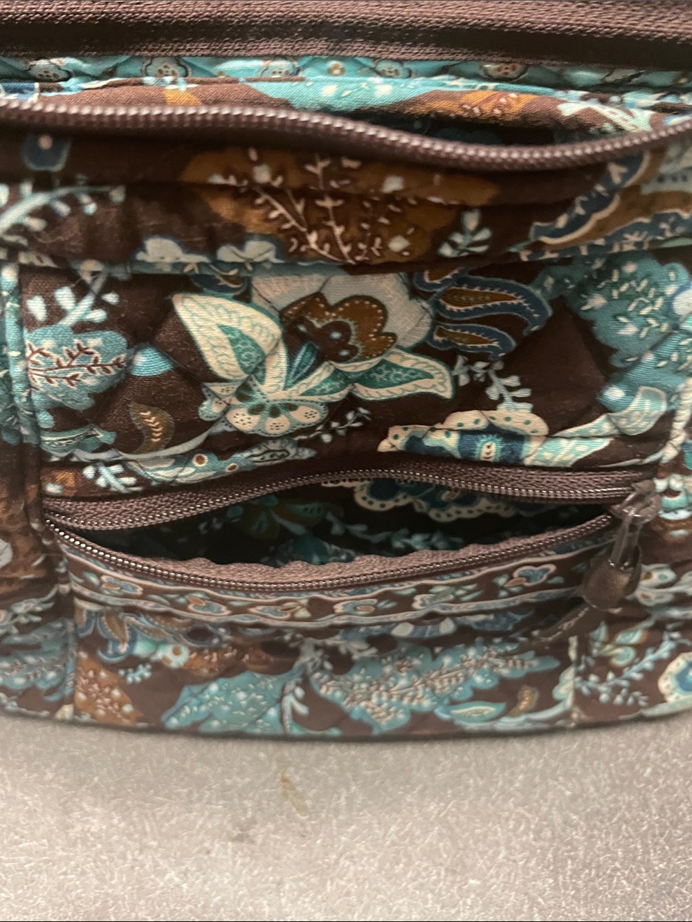 Vera Bradley Quilted Floral Shoulder Bag in Brown and Teal - Picture 6 of 8